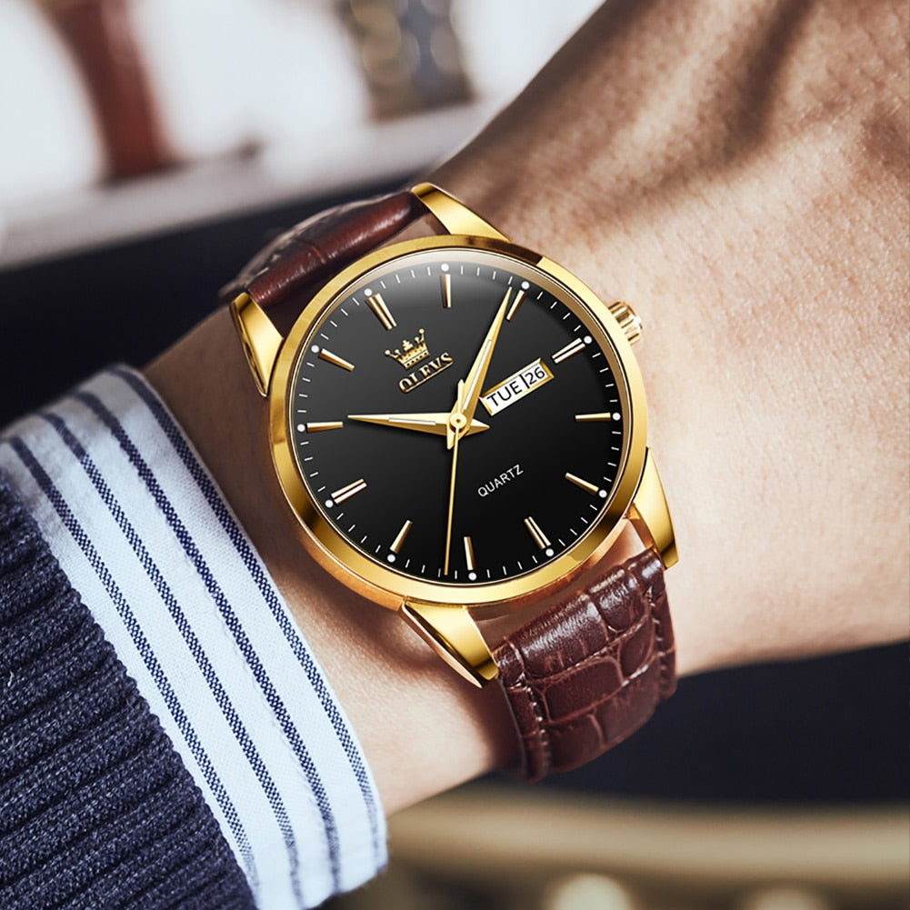 Luxuriöse Business-Lederuhr mit Quarzwerk und wasserdichtem Design, elegantes und modernes Aussehen