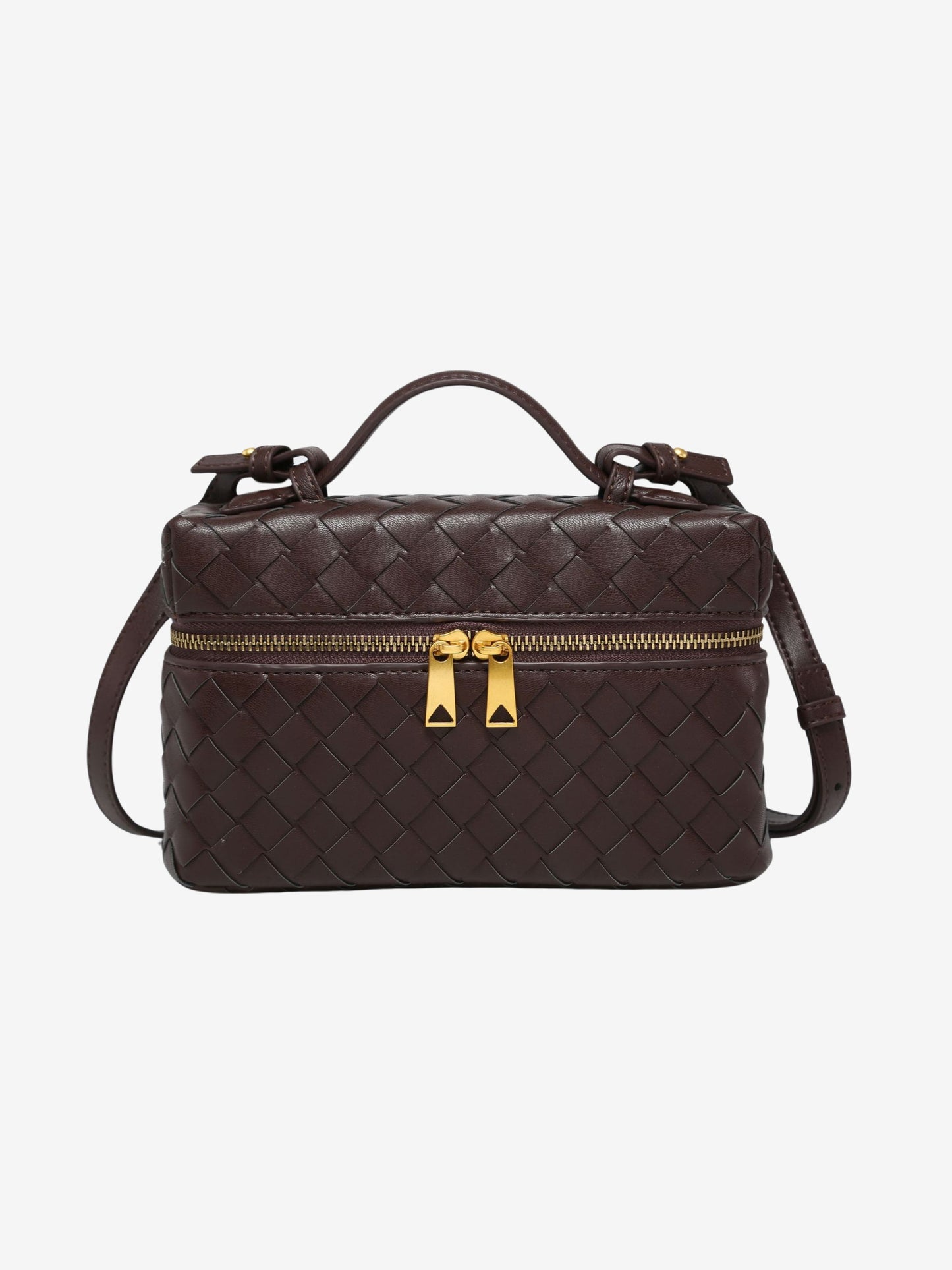 Juliette Polierte Strukturierte Woven Handtasche aus veganem Leder von Fadenburg, elegante Mini-Tasche mit abnehmbaren Tragegurt.