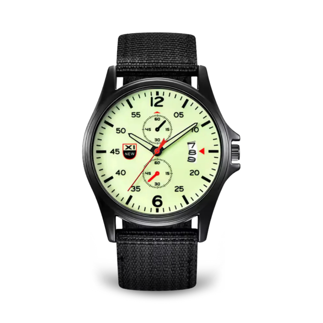 Extreme Robuste Outdoor-Uhr mit Nylonarmband, Quarzwerk & Datumsanzeige - Ansicht der strapazierfähigen Outdoor-Uhr für Abenteuer und den Alltag.