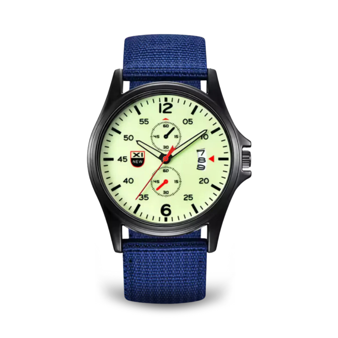 Extreme Robuste Outdoor-Uhr mit Nylonarmband, Quarzwerk & Datumsanzeige - Detailaufnahme des Gehäuses und der modernen Gestaltung der Uhr.