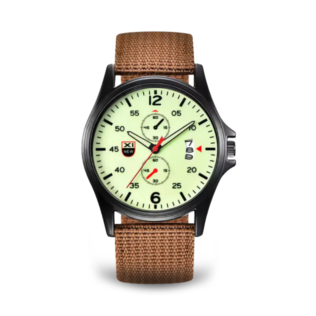 Extreme Robuste Outdoor-Uhr mit Nylonarmband, Quarzwerk & Datumsanzeige - stilvolle Präsentation der vielseitigen und robusten Uhr.