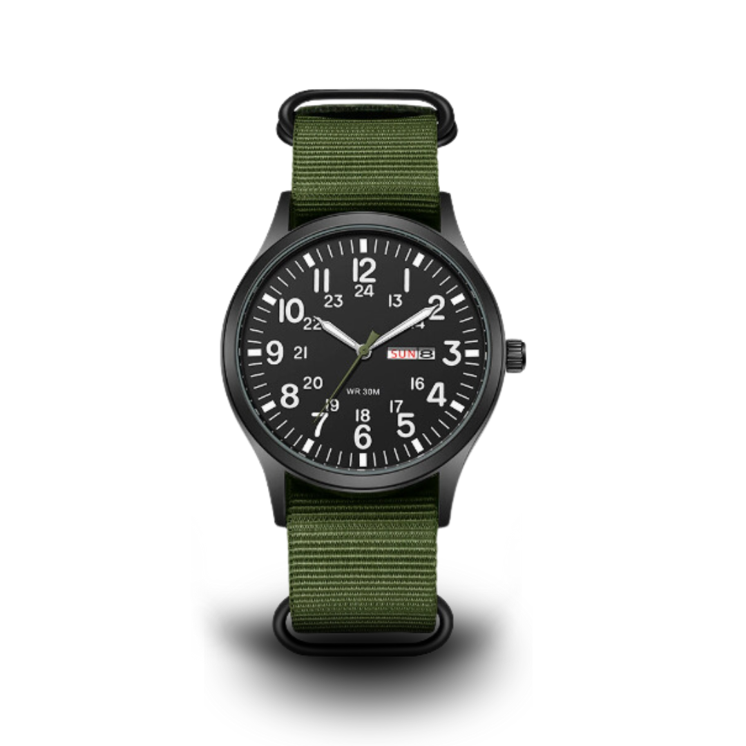 Robuste 24-Stunden Felduhr Mit Stil und strapazierfähigem Stoffarmband, präzise Quarzwerk, ideales Accessoire für Abenteuer und Alltag.