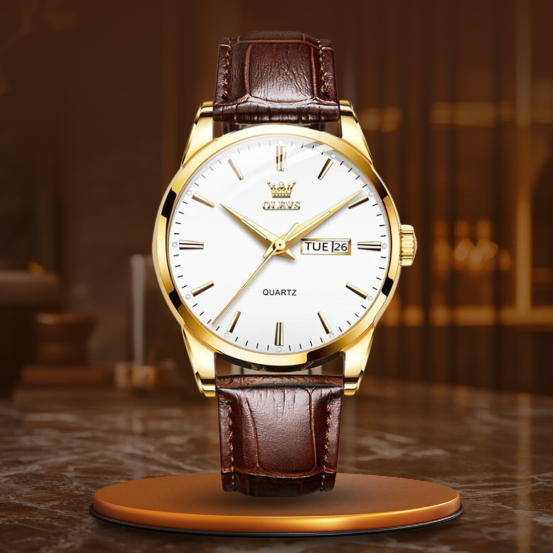 Luxuriöse Business-Lederuhr mit eleganten Design und hochwertigem Lederarmband.