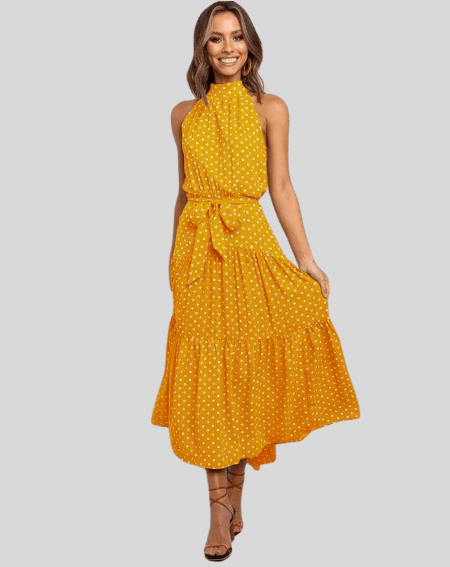 MARLA Maxikleid Mit Polka-Dots – Luftig, Figurschmeichelnd & Vielseitig Für Den Sommer Gelb