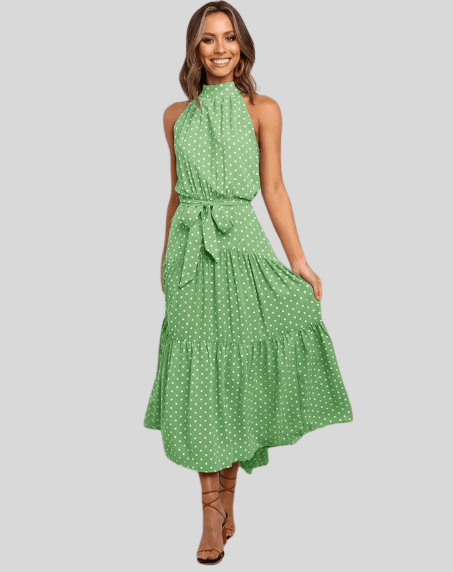 MARLA Maxikleid Mit Polka-Dots – Luftig, Figurschmeichelnd & Vielseitig Für Den Sommer Grün