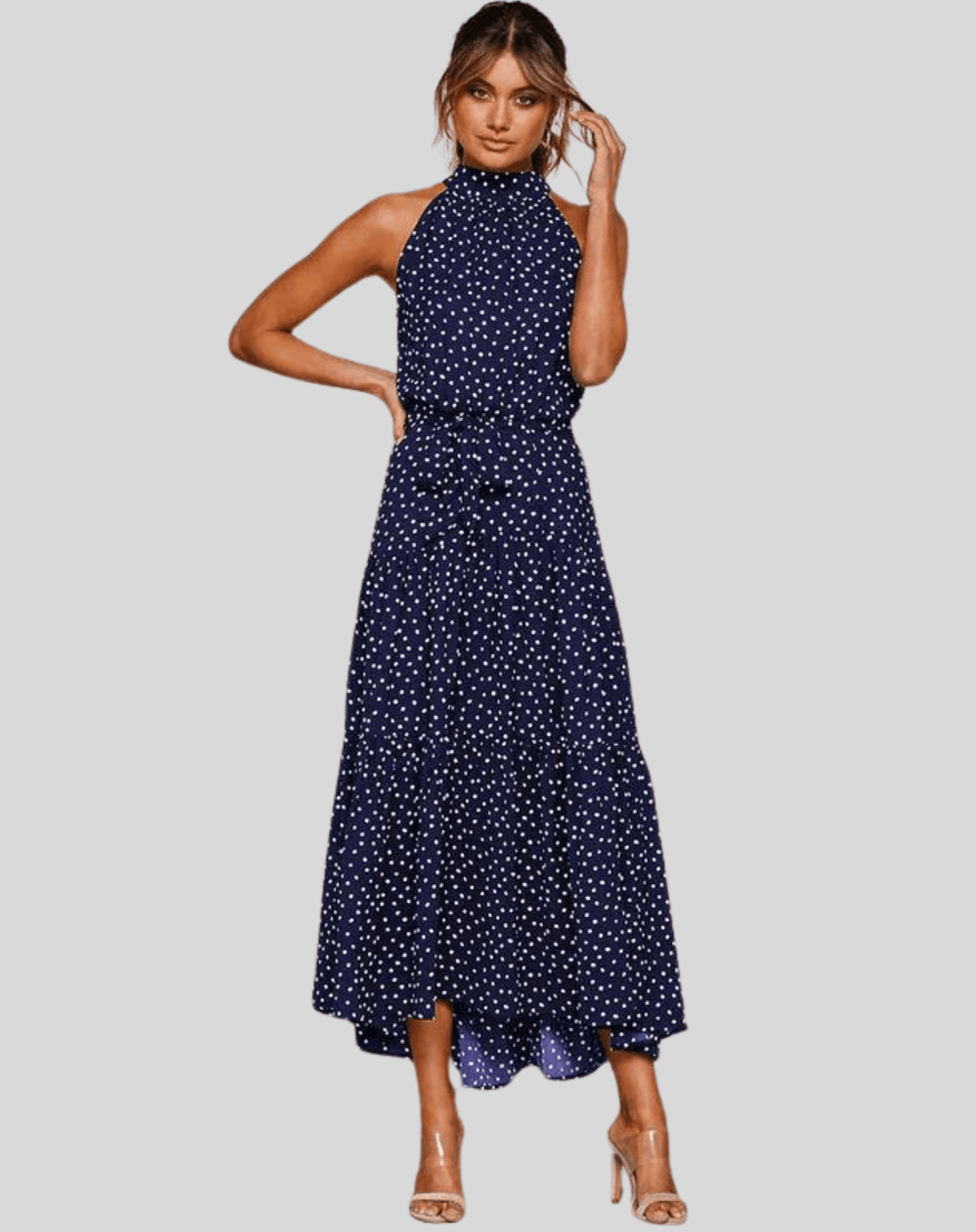 MARLA Maxikleid Mit Polka-Dots – Luftig, Figurschmeichelnd & Vielseitig Für Den Sommer Marineblau