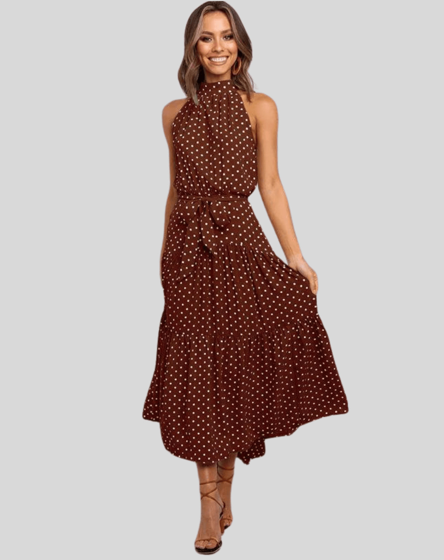 MARLA Maxikleid Mit Polka-Dots – Luftig, Figurschmeichelnd & Vielseitig Für Den Sommer Koffee
