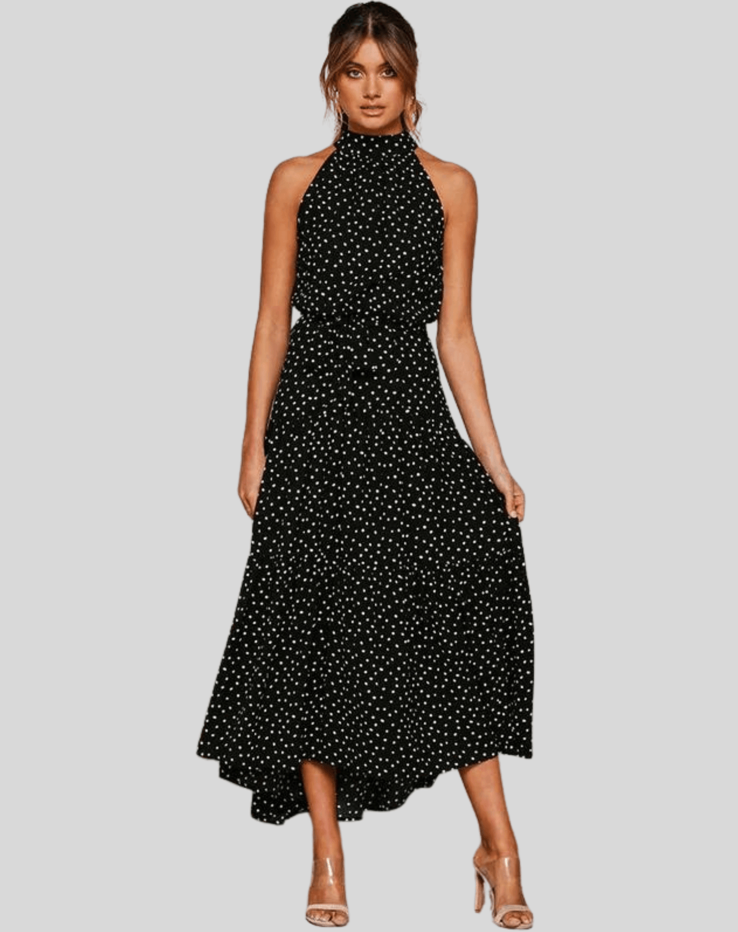 MARLA Maxikleid Mit Polka-Dots – Luftig, Figurschmeichelnd & Vielseitig Für Den Sommer Schwarz