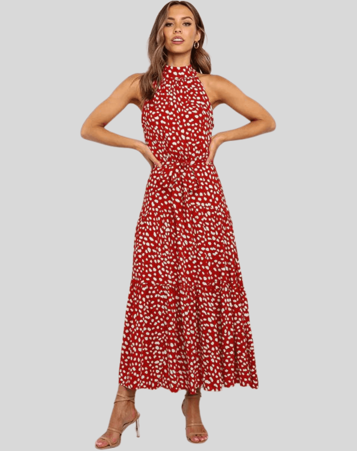 MARLA Maxikleid Mit Polka-Dots – Luftig, Figurschmeichelnd & Vielseitig Für Den Sommer Rot