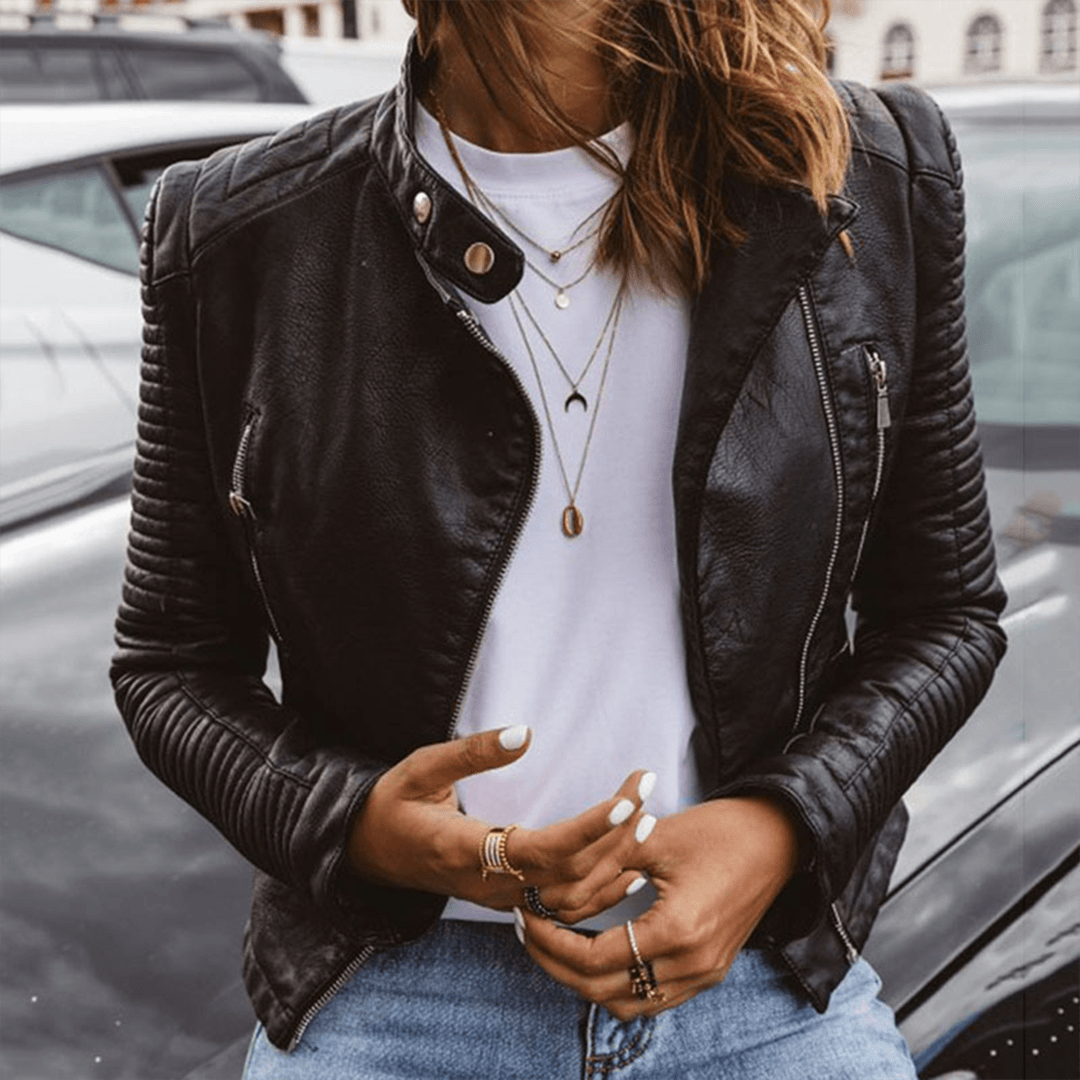 MILA – Taillierte Lederjacke Aus Hochwertigem Kunstleder Mit Trendigen Details Schwarz