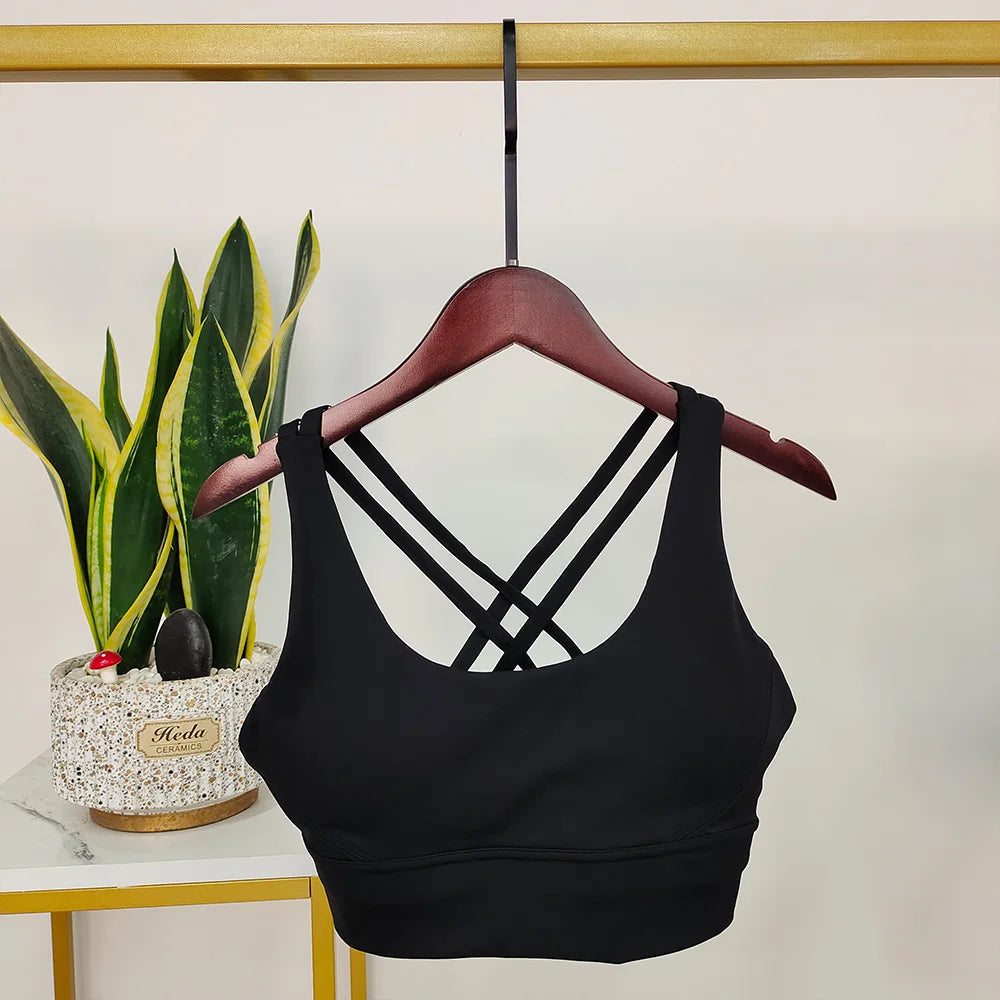 Damen Sport-BH Push-Up Mit Offenem Rücken Schwarz