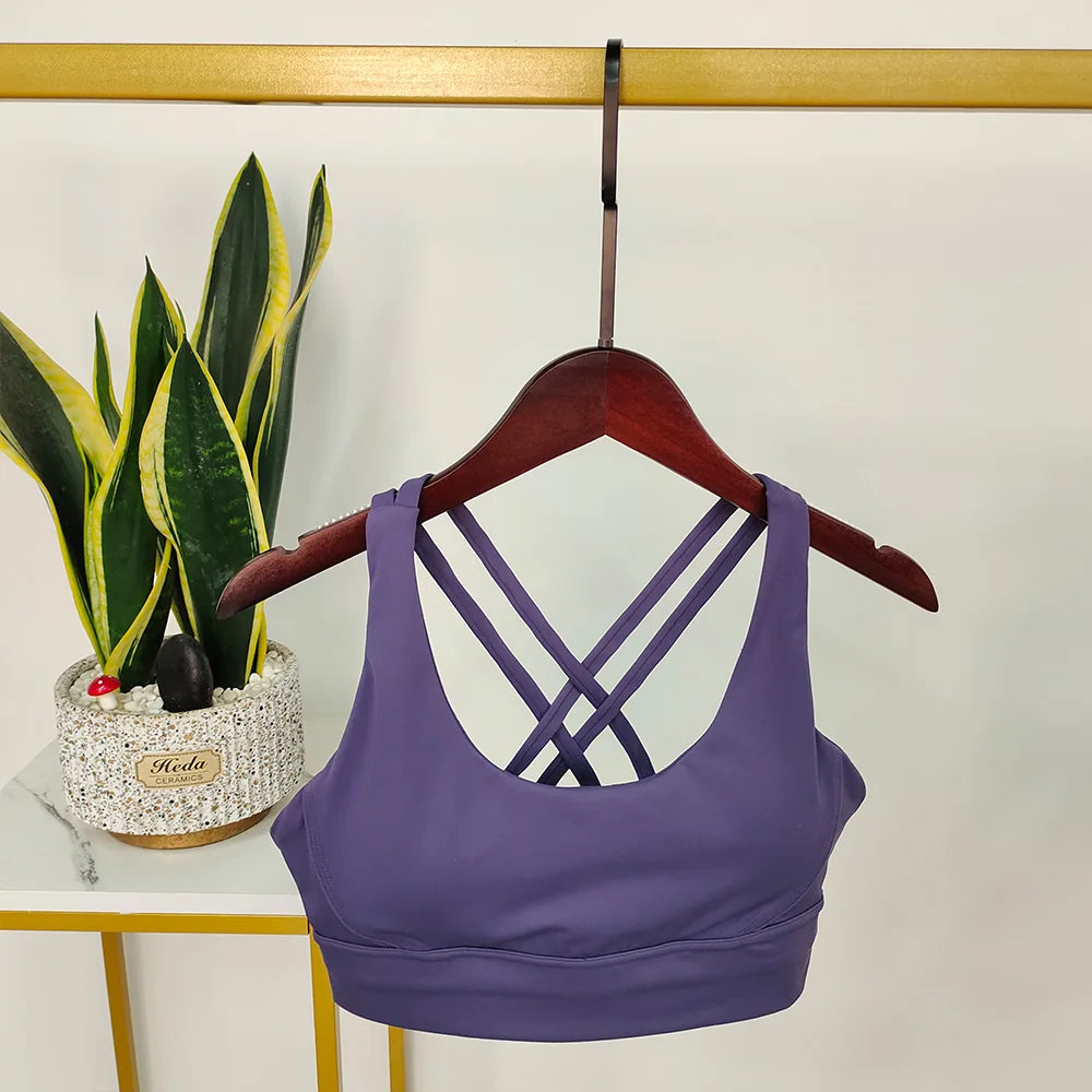 Damen Sport-BH Push-Up Mit Offenem Rücken Purple