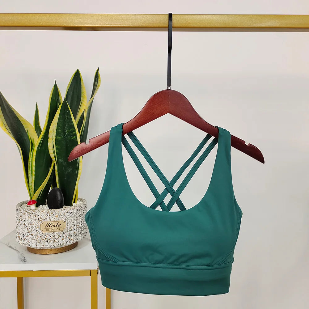 Damen Sport-BH Push-Up Mit Offenem Rücken Dunkelgrün