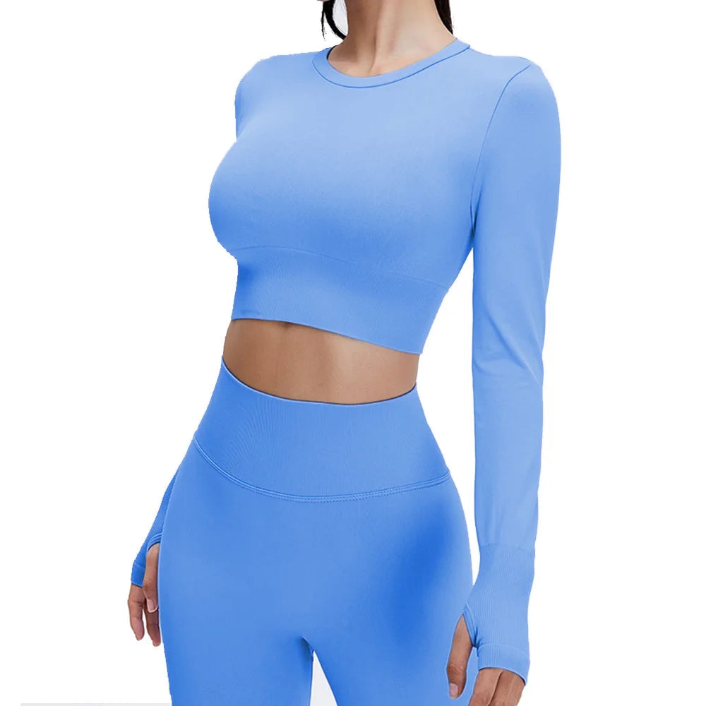 Yoga Set Langarmoberteil Fitnesshose 2-teilig - Atmungsaktiv & Bequem für Frauen