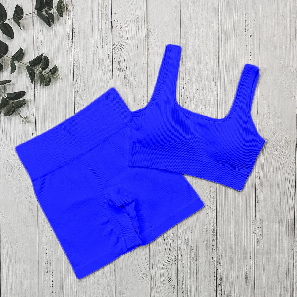 Nahtloses, Hochgeschnittenes Yoga und Fitness Outfit Dunkles Buletten-Set