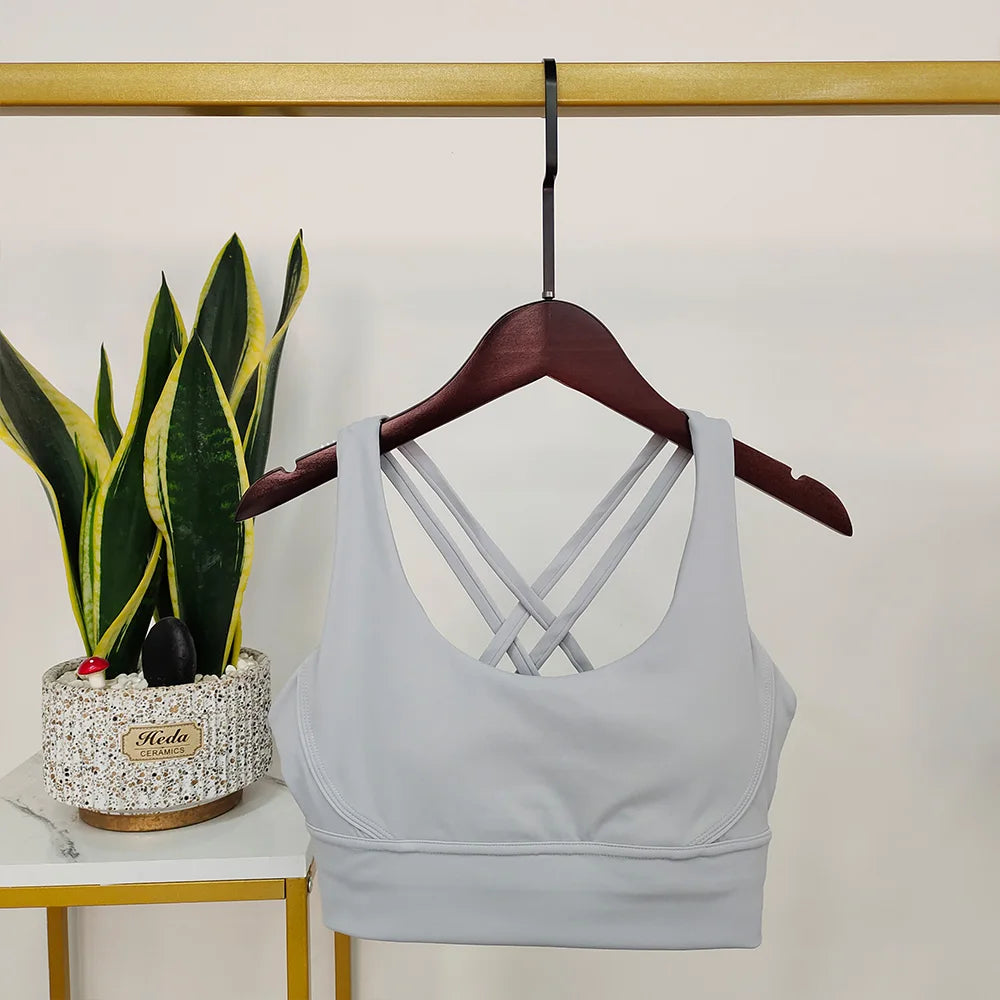 Damen Sport-BH Push-Up Mit Offenem Rücken Nashorn Grau