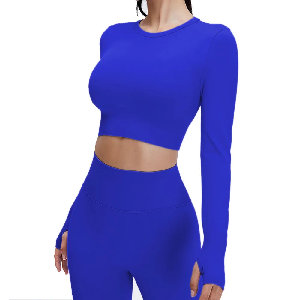 Yoga Set Langarmoberteil Fitnesshose 2-teilig - Atmungsaktiv & Bequem für Frauen Dunkelblau set
