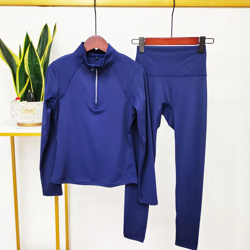 Hochwertige Damen Yoga Leggings Set Navy