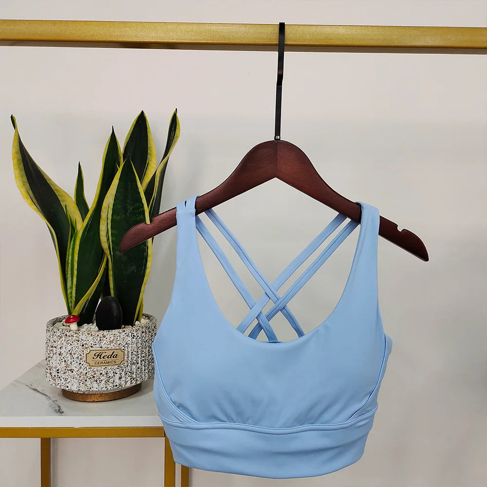 Damen Sport-BH Push-Up Mit Offenem Rücken Himmelblau
