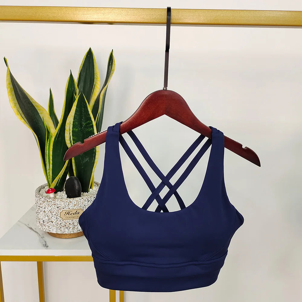 Damen Sport-BH Push-Up Mit Offenem Rücken NAVY