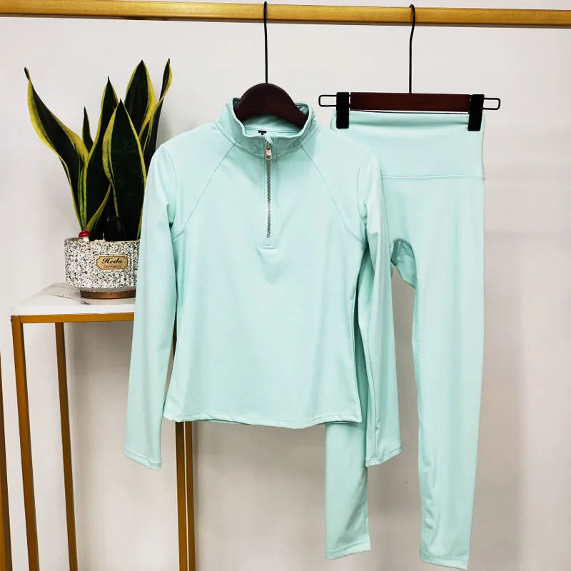 Hochwertige Damen Yoga Leggings Set Hellgrün
