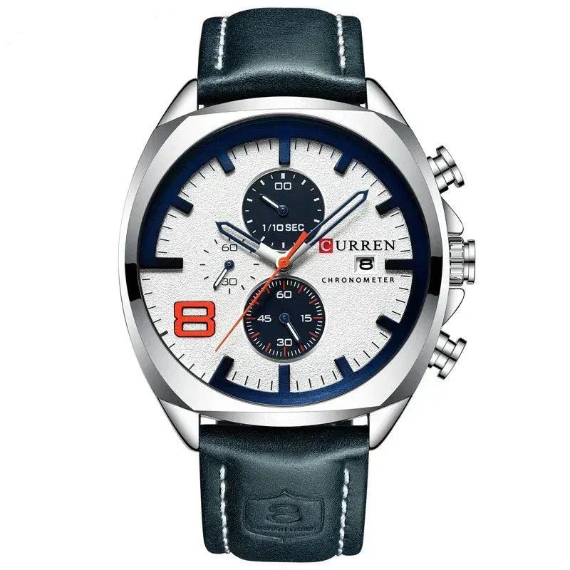 WASSERDICHTE CHRONOGRAPH-MILITÄR-SPORTUHR Weiß Blau