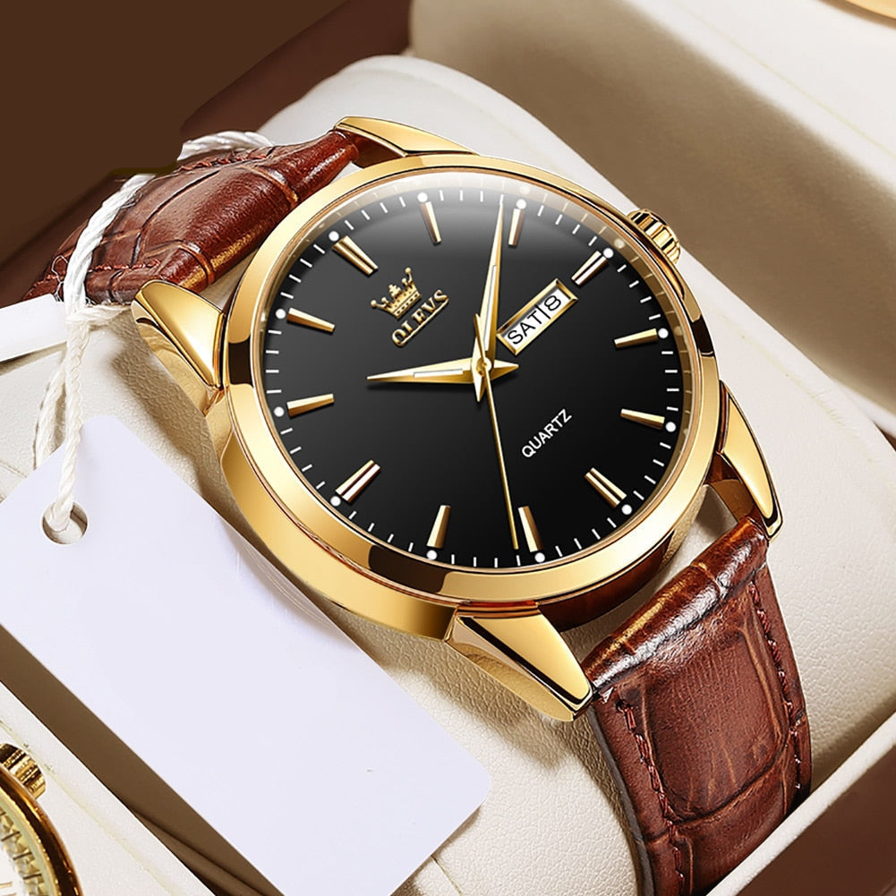 Luxuriöse Business-Lederuhr von Fadenburg, stilvolles und funktionales Accessoire für Herren mit Datumsanzeige