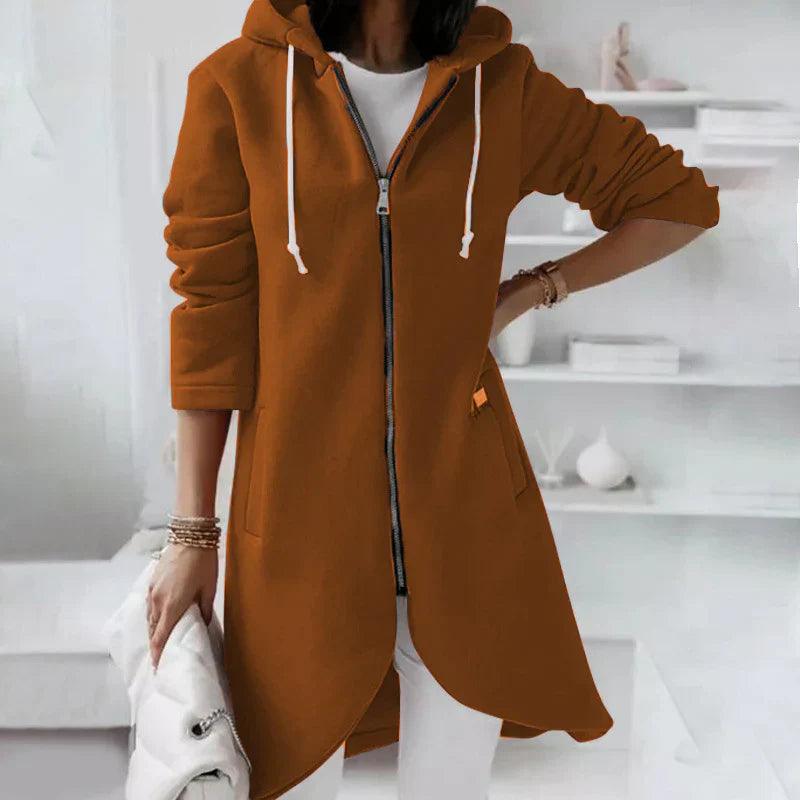 ZOE Hoodie-Mantel Für Damen – Sportlich-Elegantes Design Mit Kapuze, Weich & Atmungsaktiv Braun