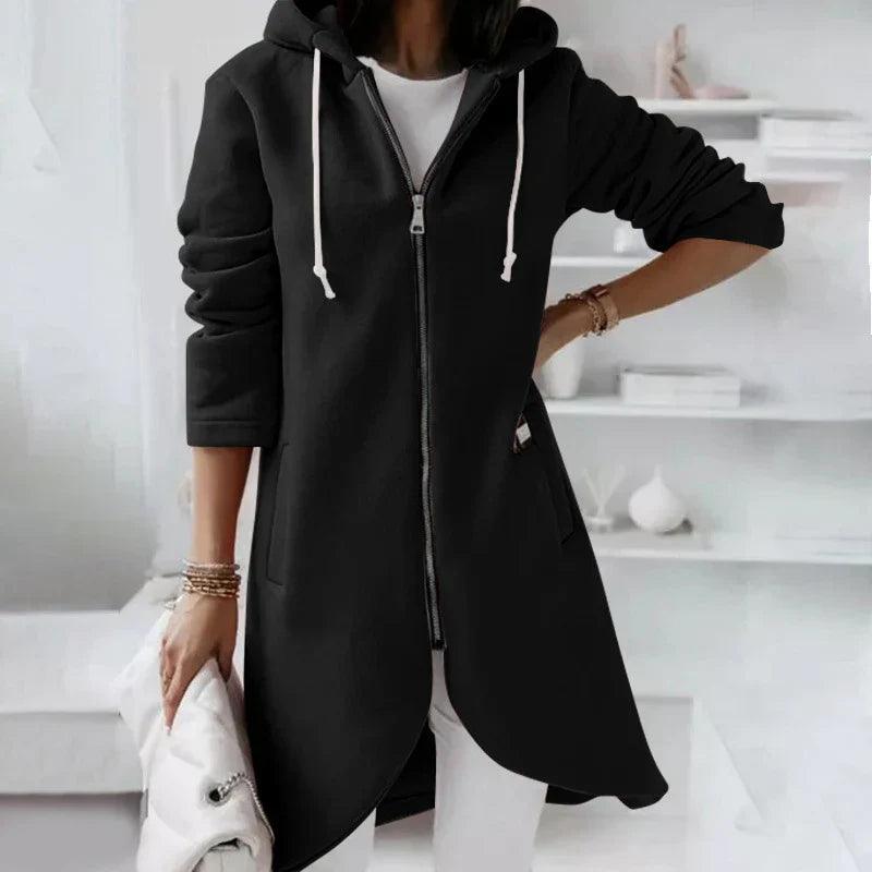 ZOE Hoodie-Mantel Für Damen – Sportlich-Elegantes Design Mit Kapuze, Weich & Atmungsaktiv Schwarz