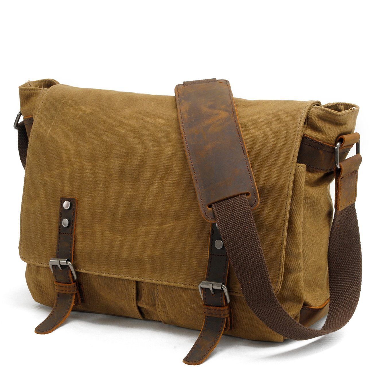 Conway™ Retro Umhängetasche Aus Gewachstem Baumwoll-Canvas – Vintage Messenger Bag Mit Laptopfach und verstellbarem Schulterriemen.
