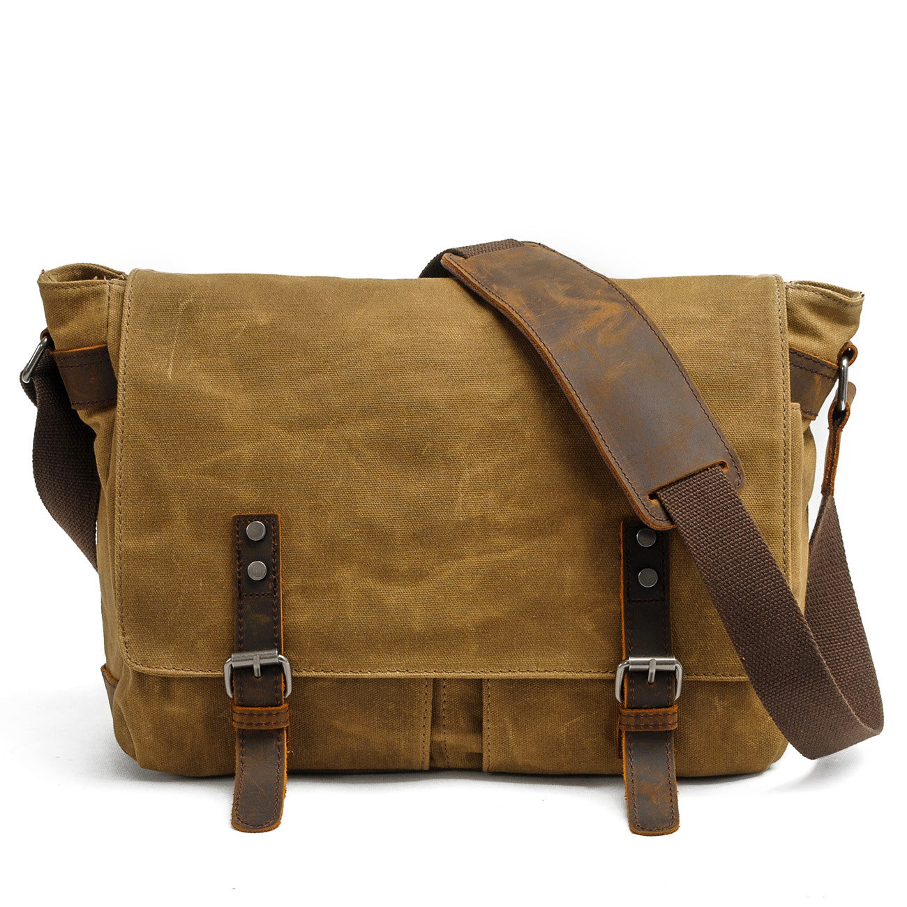 Conway™ Retro Umhängetasche Aus Gewachstem Baumwoll-Canvas – Vintage Messenger Bag Mit Laptopfach, in naturinspirierten Farben, perfekt für den Alltag und Reisen