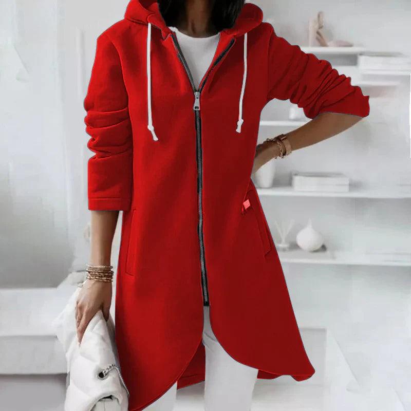 ZOE Hoodie-Mantel Für Damen – Sportlich-Elegantes Design Mit Kapuze, Weich & Atmungsaktiv Rot