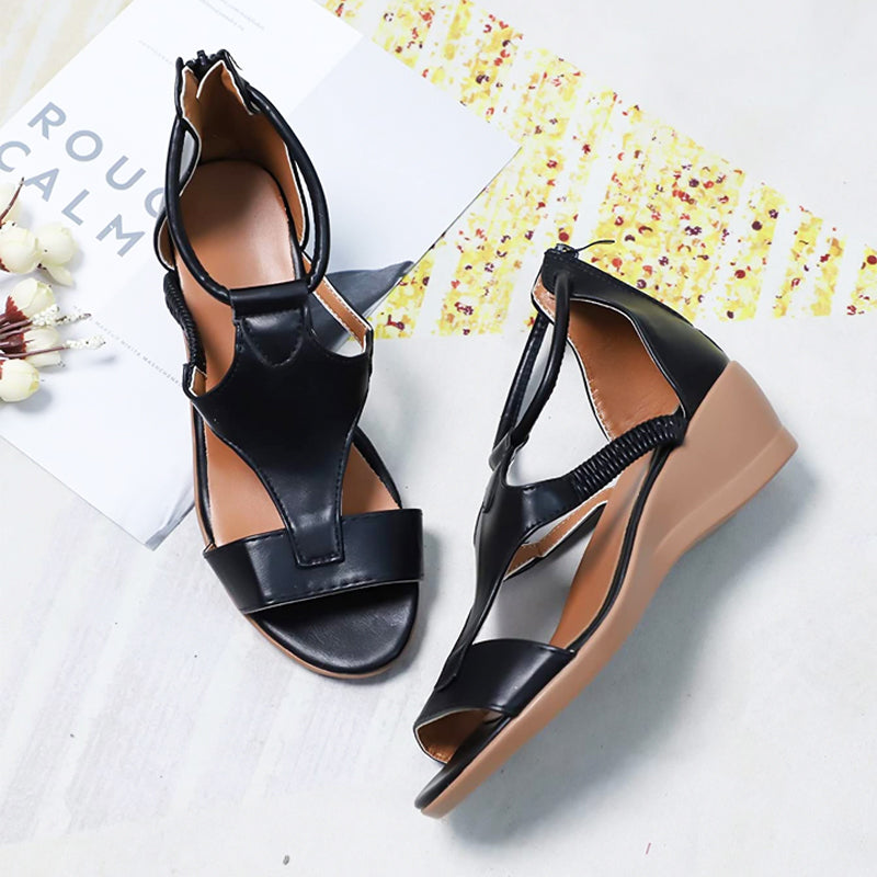 Anne - Römische Ledersandalen mit Keilabsatz und gepolsterter Innensohle für Damen in elegantem Design.