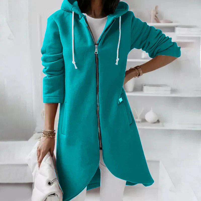 ZOE Hoodie-Mantel Für Damen – Sportlich-Elegantes Design Mit Kapuze, Weich & Atmungsaktiv Blau