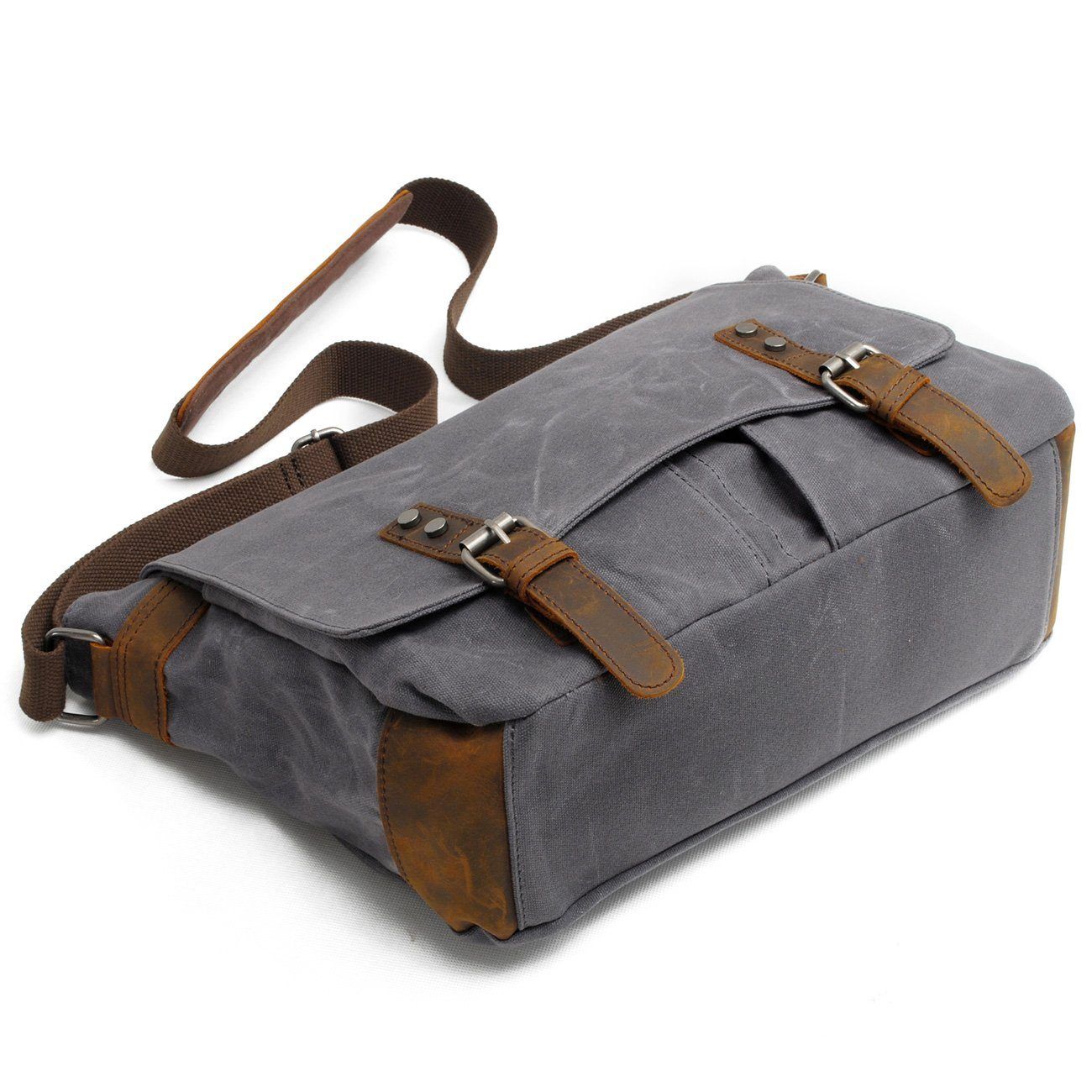 Conway™ Retro Umhängetasche Aus Gewachstem Baumwoll-Canvas – Vintage Messenger Bag Mit Laptopfach, detailreiche Vintage Messenger Bag mit robustem Design.