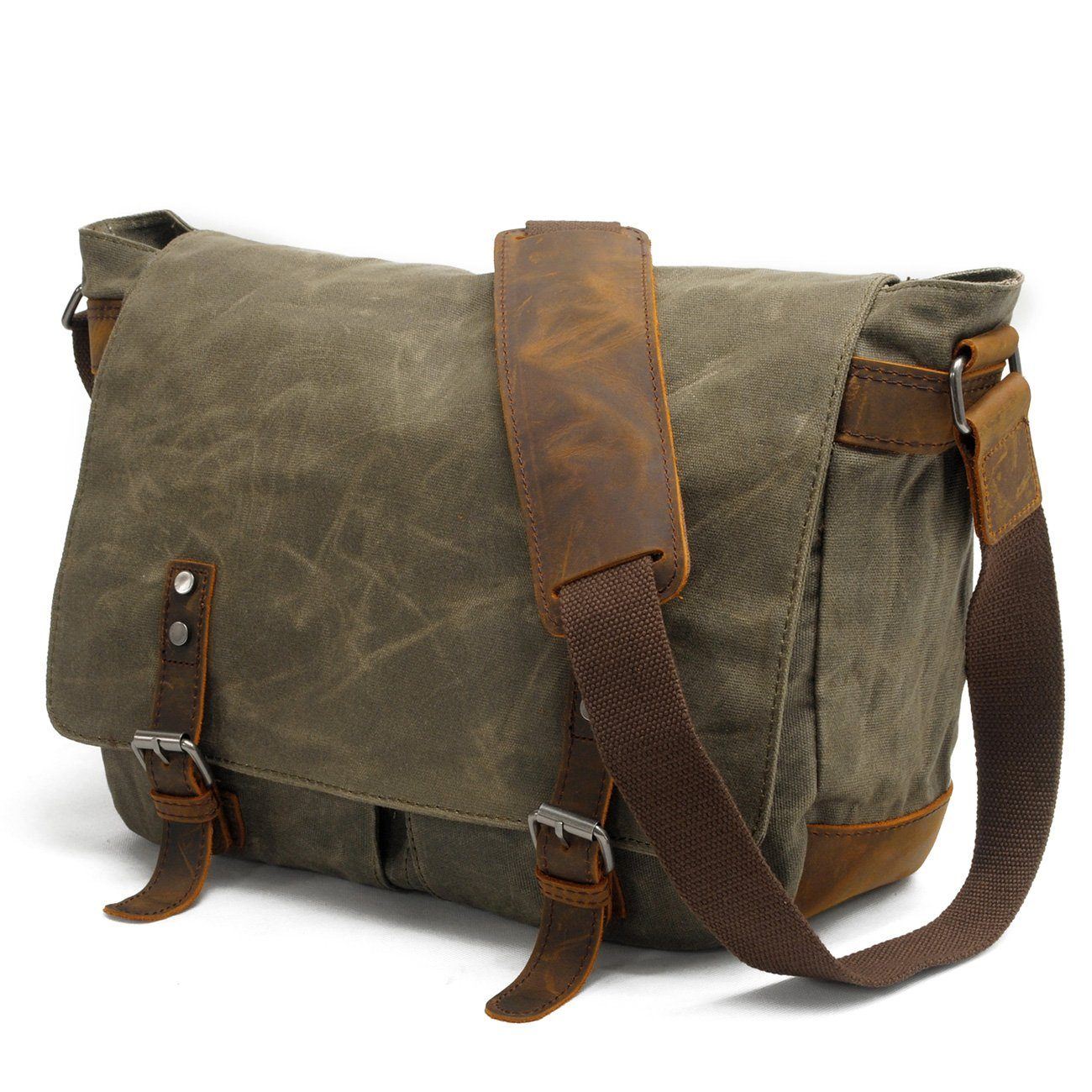 Conway Retro Umhängetasche aus gewachstem Baumwoll-Canvas – Vintage Messenger Bag für Laptops