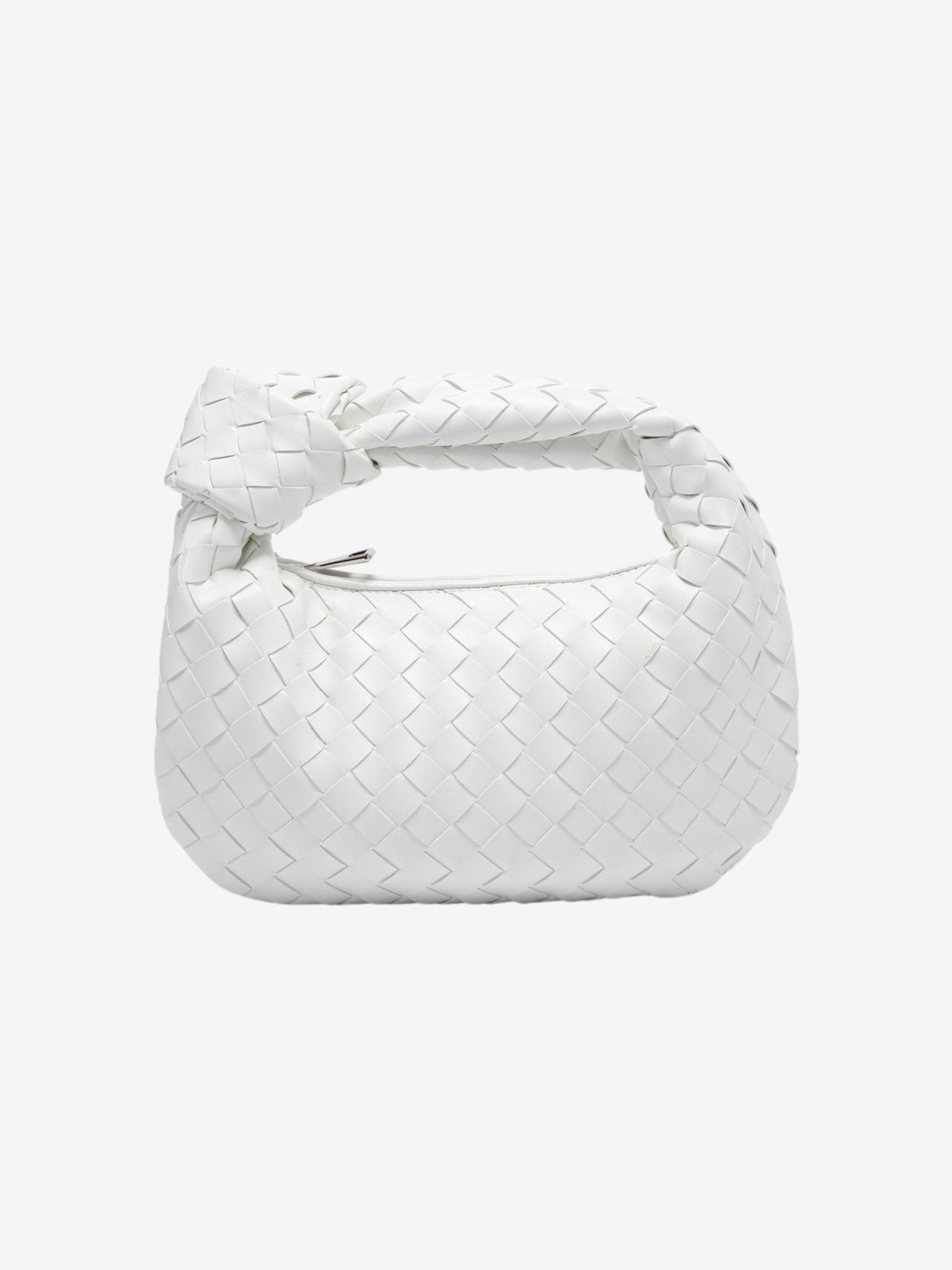 Sienna Mini Bag von Fadenburg, Seitenansicht der Tasche zeigt die kunstvolle Flechtoptik.