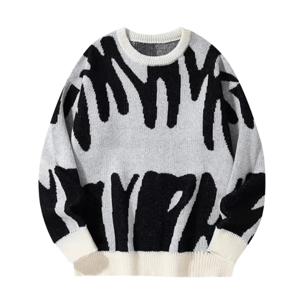 Modischer Strickpullover Abstract Noir – Urbaner Stil mit Komfort und Abstraktem Muster Weiß