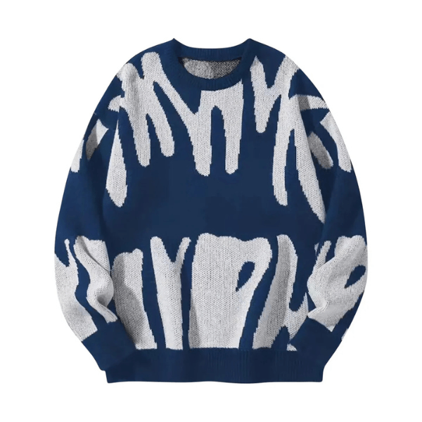 Modischer Strickpullover Abstract Noir – Urbaner Stil mit Komfort und Abstraktem Muster Blau