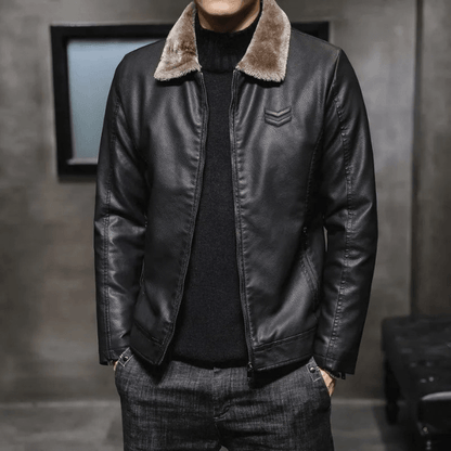 MARC Herren-Lederjacke Mit Fleece-Futter – Bequem, Elegant, Winterfest, Hochwertiges Kunstleder Schwarz