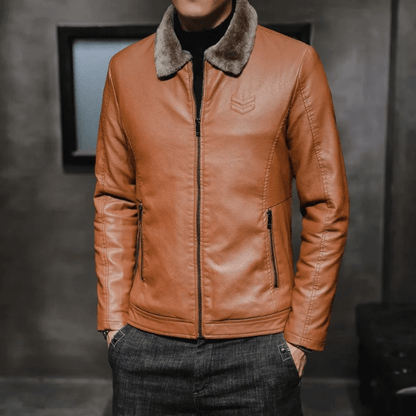 MARC Herren-Lederjacke Mit Fleece-Futter – Bequem, Elegant, Winterfest, Hochwertiges Kunstleder Orange