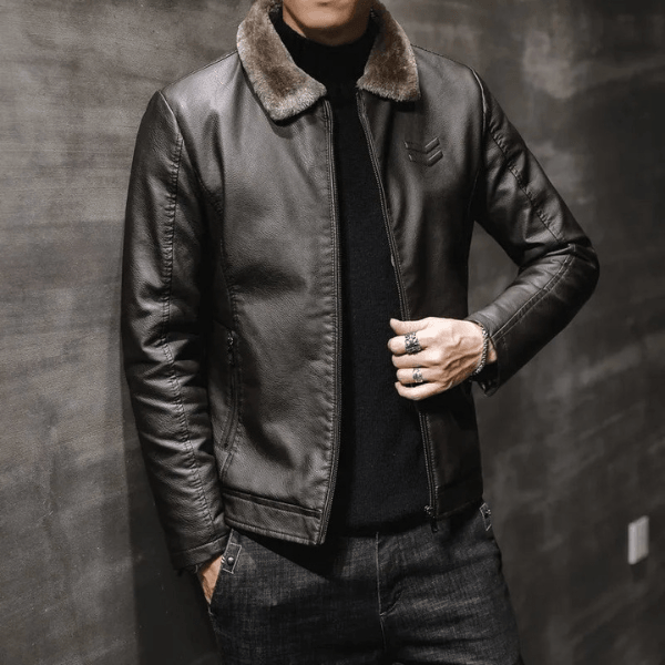 MARC Herren-Lederjacke Mit Fleece-Futter – Bequem, Elegant, Winterfest, Hochwertiges Kunstleder Braun
