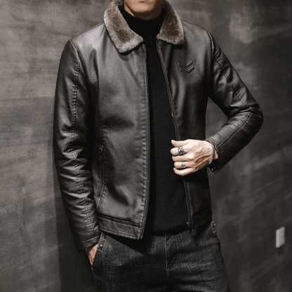 MARC Herren-Lederjacke Mit Fleece-Futter – Bequem, Elegant, Winterfest, Hochwertiges Kunstleder Braun