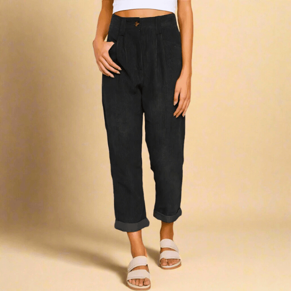 LINA Cordhose – Stylische Hochwertige Cordhose Mit Vintage-Chic & Hohem Bund Für Alltag Und Freizeit Schwarz