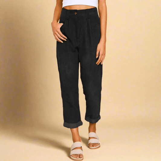 LINA Cordhose – Stylische Hochwertige Cordhose Mit Vintage-Chic & Hohem Bund Für Alltag Und Freizeit Schwarz