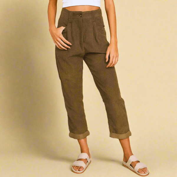LINA Cordhose – Stylische Hochwertige Cordhose Mit Vintage-Chic & Hohem Bund Für Alltag Und Freizeit Dunkelbraun