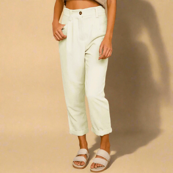 LINA Cordhose – Stylische Hochwertige Cordhose Mit Vintage-Chic & Hohem Bund Für Alltag Und Freizeit Creme