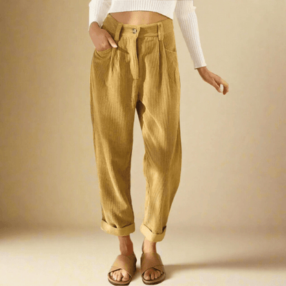 LINA Cordhose – Stylische Hochwertige Cordhose Mit Vintage-Chic & Hohem Bund Für Alltag Und Freizeit Senf