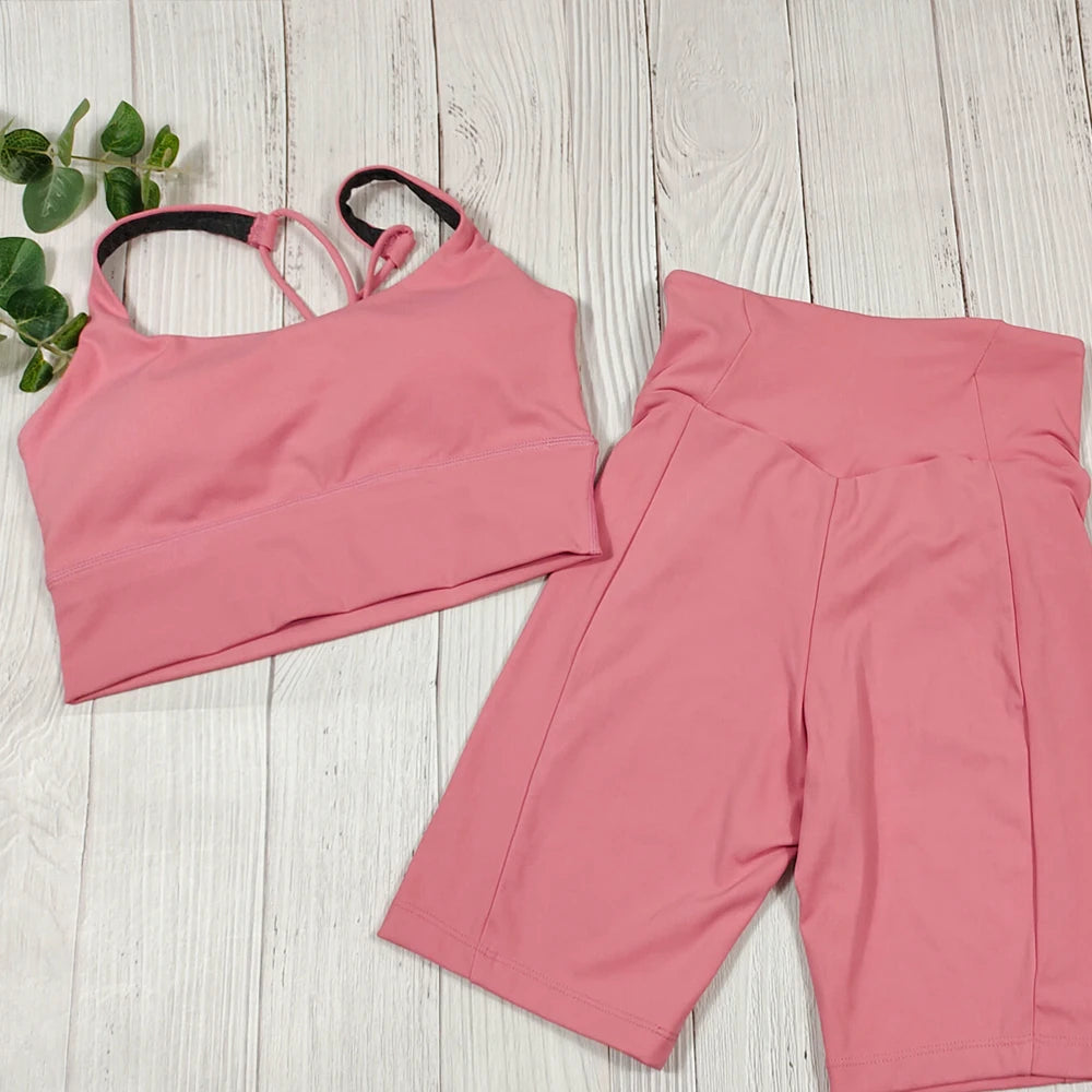 Damen Yoga Set Aus Hochwertigem Spandex Rosa-rotes Set