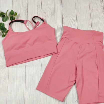 Damen Yoga Set Aus Hochwertigem Spandex Rosa-rotes Set
